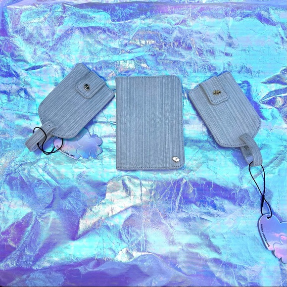 Stoney Clover Lane denim passport case and luggage tag set (both included) - Picture 1 of 8